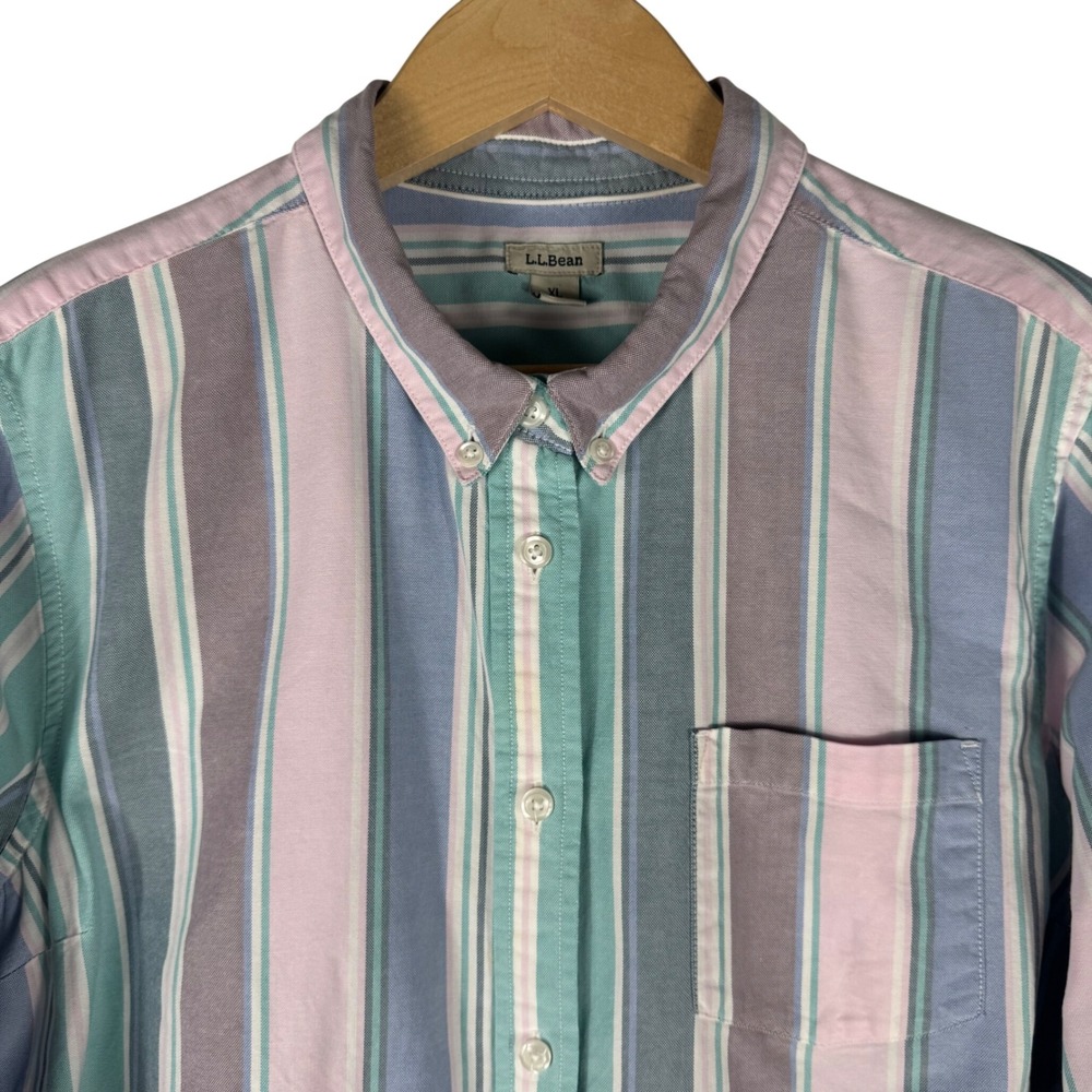 LL Bean Petite XL Striped Organic Cotton Oxford Button Down Shirt 506878 - Picture 4 of 7
